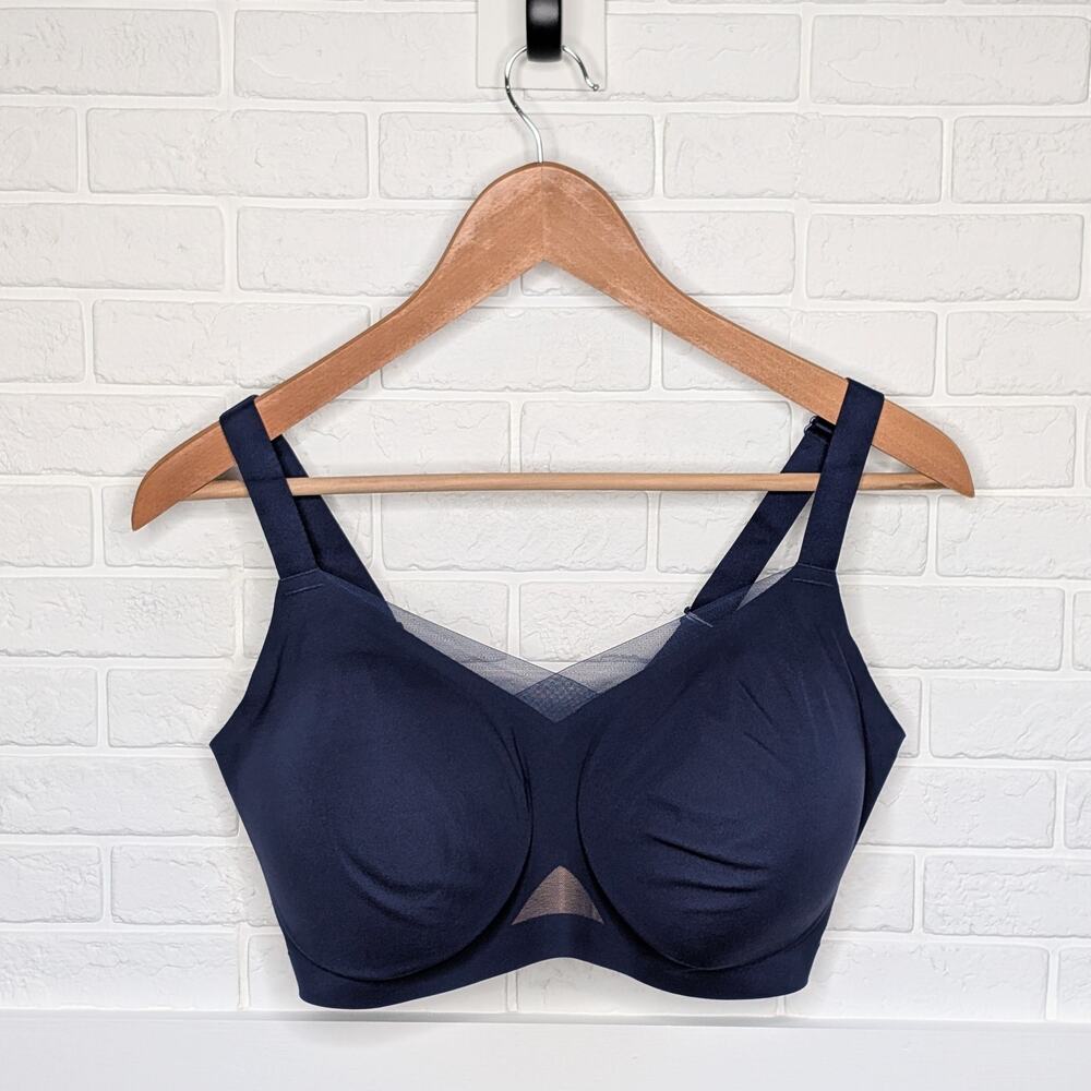 Honeylove CrossOver Bra M++ Wirefree Adjustable Straps Navy Blue Mesh 36F 36G